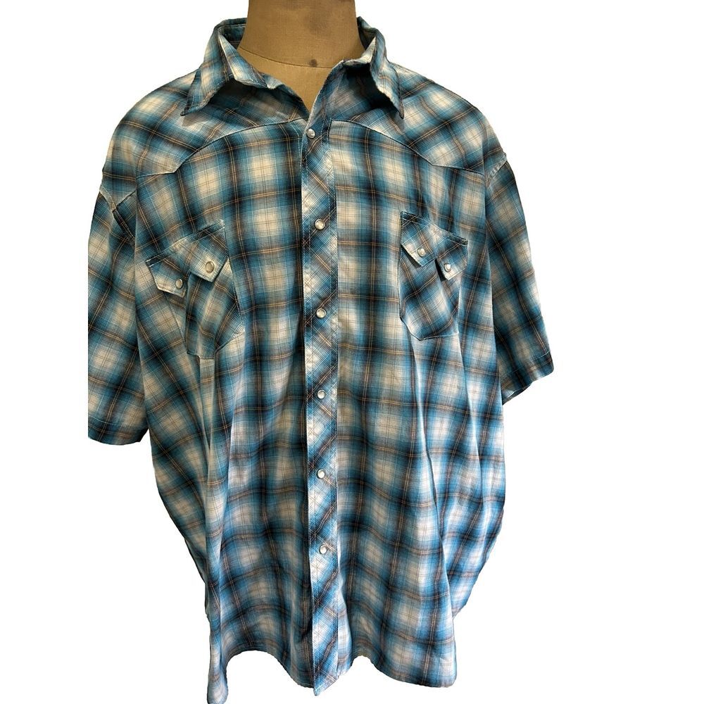 Wrangler Snap Button 3XL Shirt Buffalo Windowpane Plaid Pearl Buttons